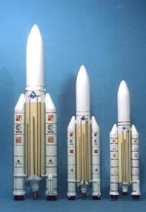 three Ariane rockets